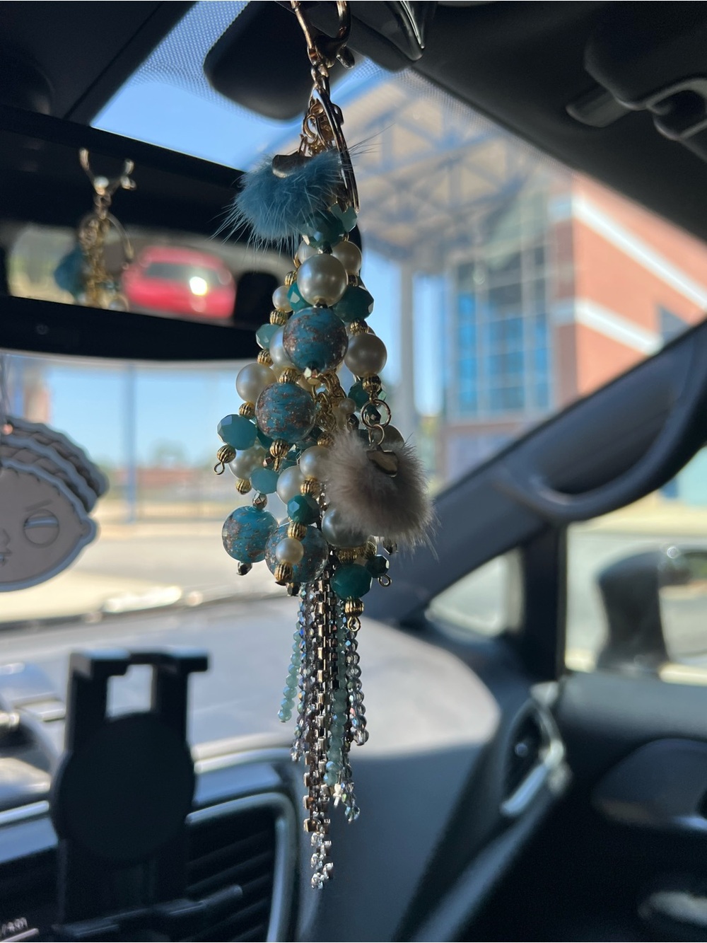 Teal Beaded Tassel Keychain with Faux Fur Accents